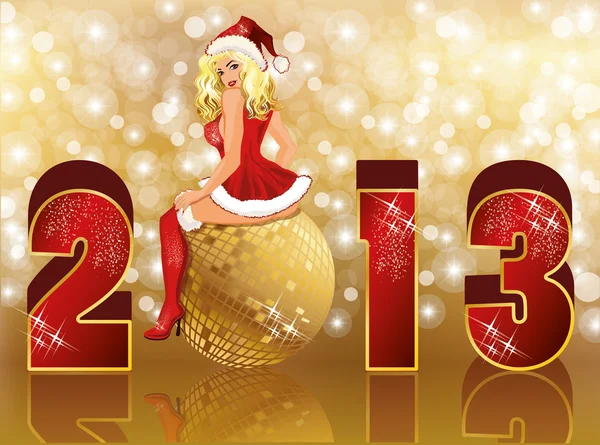 Novo 2013 cartão de ano com sexy santa menina — Vetor de Stock