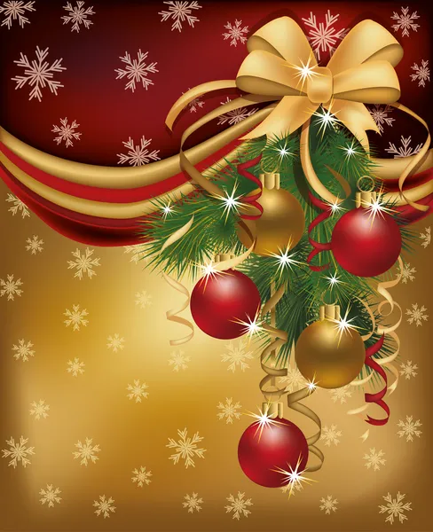 Buon Natale rosso sfondo dorato, illustrazione vettoriale — Vettoriale Stock