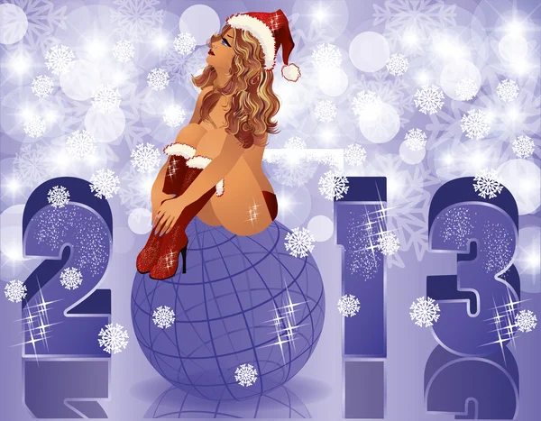 Ano novo 2013 com sexy santa menina, ilustração vetorial — Vetor de Stock