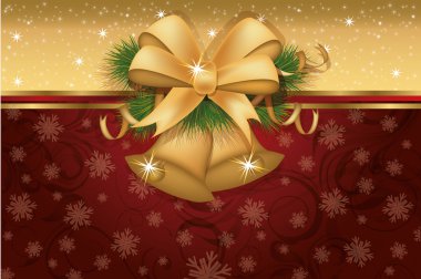 Noel davetiyeli altın çan, vektör çizim