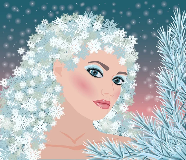 Winter girl saisons carte, illustration vectorielle — Image vectorielle