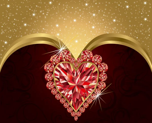 Valentines day elegant postcard with ruby heart , vector illustration — Stock Vector