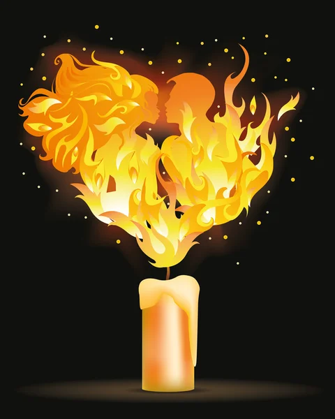 Two fire lovers kissing, vector illustration — Stock Vector