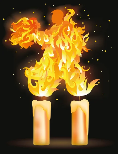 Dos amantes del fuego bailando, ilustración vectorial — Vector de stock