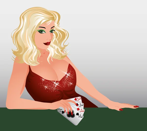 Блондинка покер з картами, Векторні ілюстрації — стоковий вектор