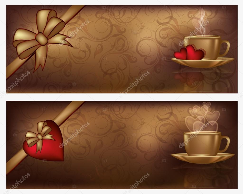 Two valentines day banners with coffee, vector illustration