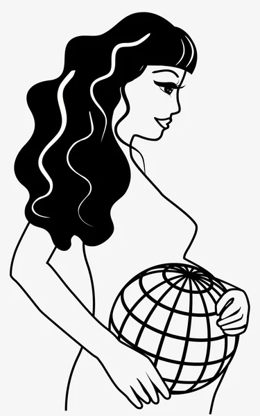 Беременная женщина с землей, векторная иллюстрация — стоковый вектор