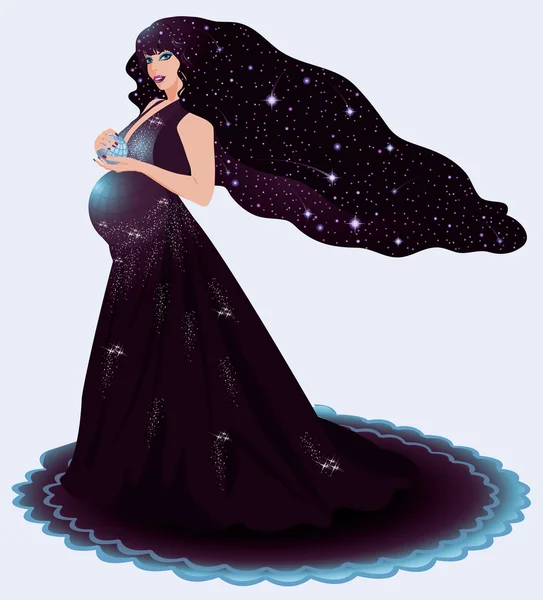 Pregnant cosmos woman, vector illustration — Stock Vector