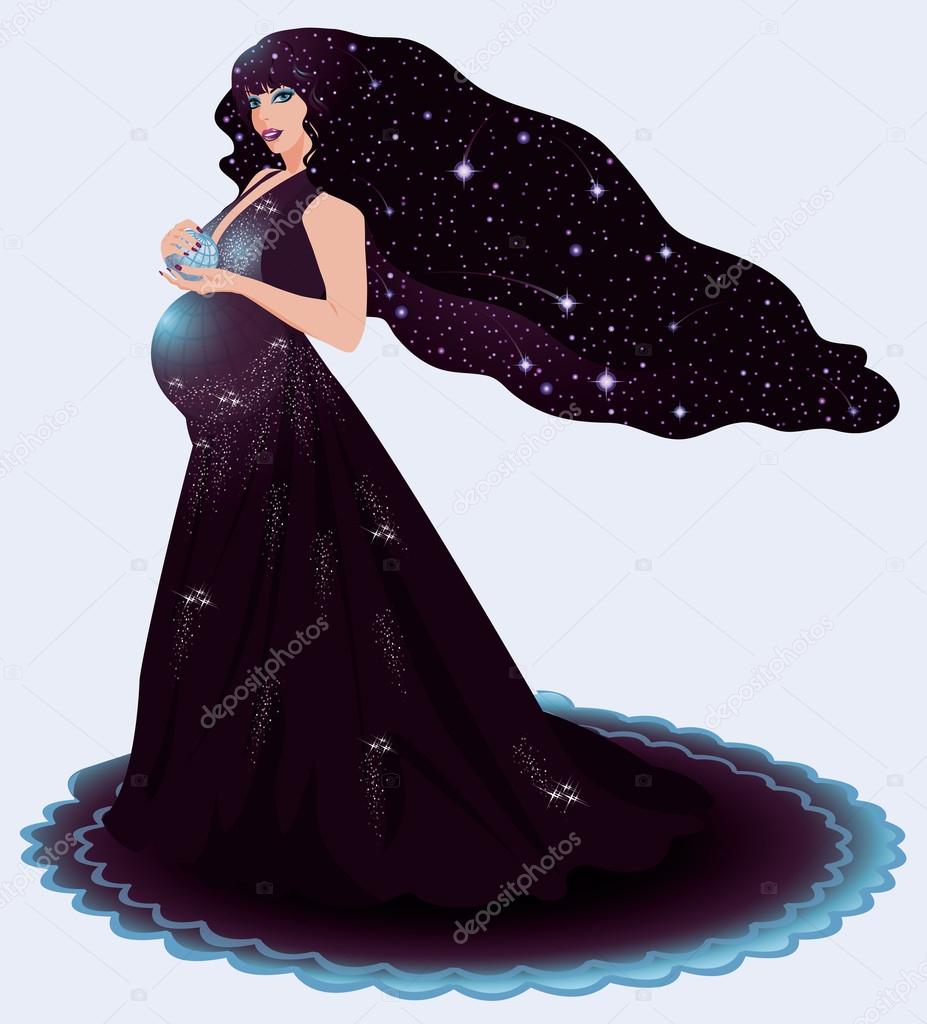 Pregnant cosmos woman, vector illustration