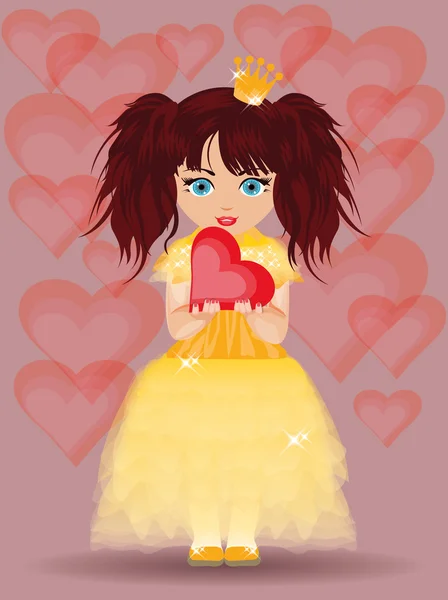 Tarjeta de amor, princesa y corazón. ilustración vectorial — Archivo Imágenes Vectoriales