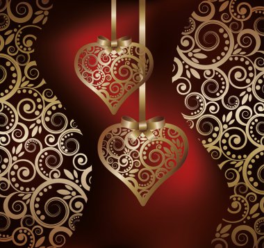 iki altın kalp, vektör çizim ile arka seviyorum