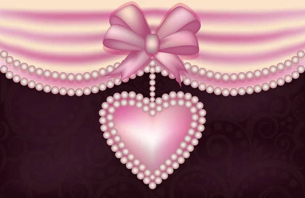 San Valentín amor bandera con corazón de perlas, vector de ilustración — Archivo Imágenes Vectoriales