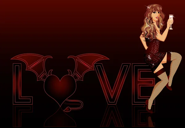 Devil love girl, illustration vectorielle — Image vectorielle