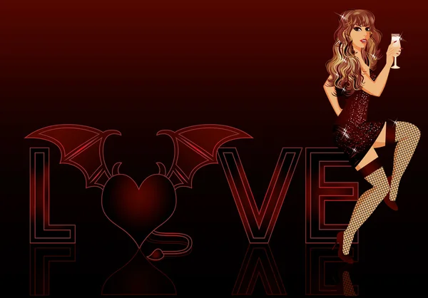 Diablo amor chica, vector de ilustración — Archivo Imágenes Vectoriales