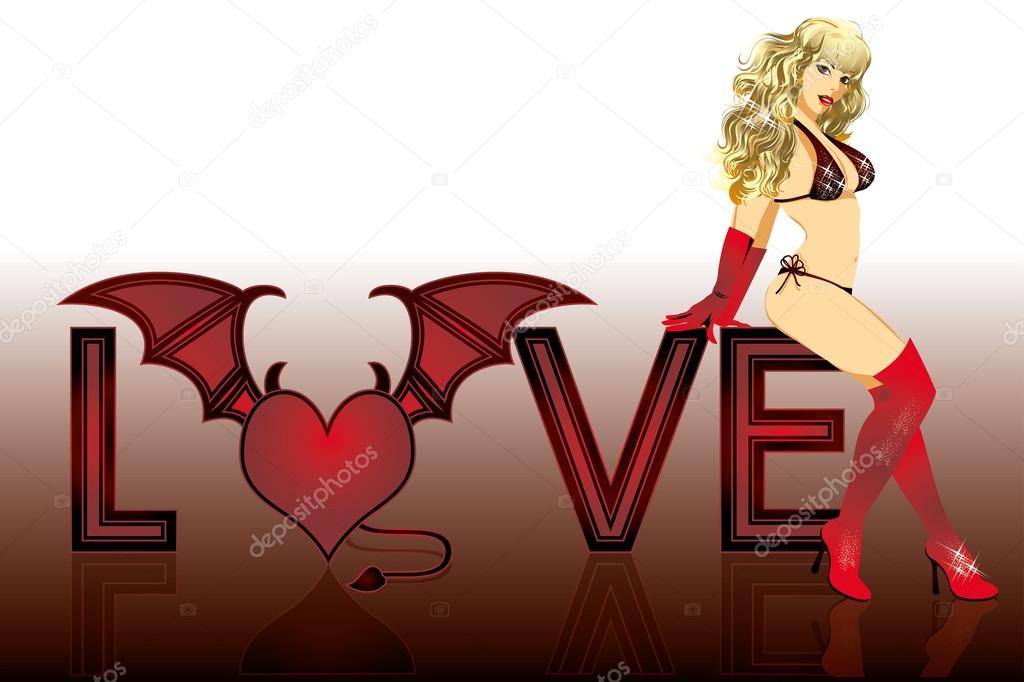 Love devil girl, vector illustration