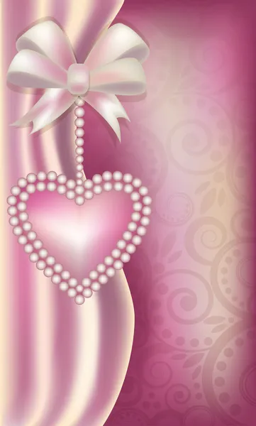 Banner vertical del día de San Valentín con corazón de perlas, ilustración vectorial — Vector de stock