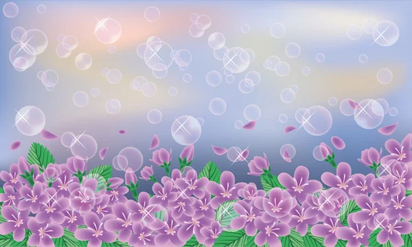 Banner de primavera. Flores de cerezo en el fondo del cielo, vector — Vector de stock