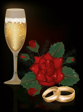 kırmızı gül çiçek ve Alyans, vektör çizim