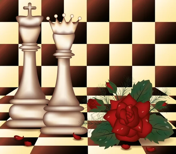 White Chess Queen et King avec une rose rouge. illustration vectorielle — Image vectorielle