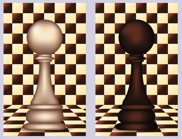 Siyah ve beyaz satranç piyon, vektör çizim — Stok Vektör
