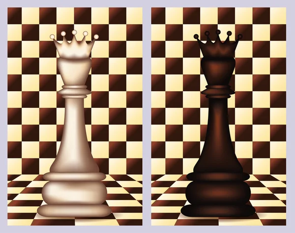 Bílé a černé šachové královny, vektorové ilustrace — Stockový vektor