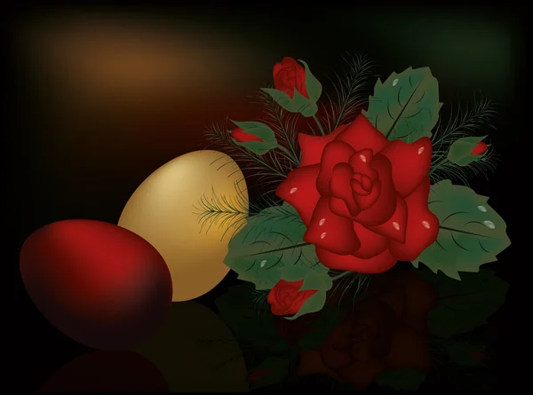 Huevos de Pascua con rosa roja, ilustración vectorial — Archivo Imágenes Vectoriales