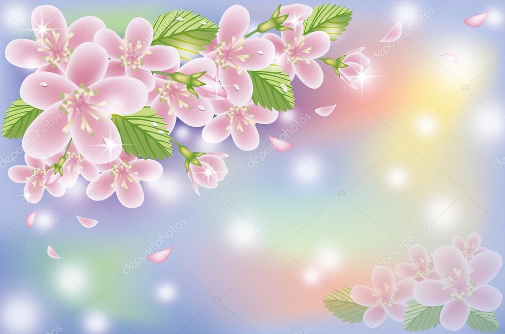 Spring cherry blossom card, vector illustration