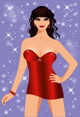 seksi kadın kırmızı moda elbise, vektör çizim