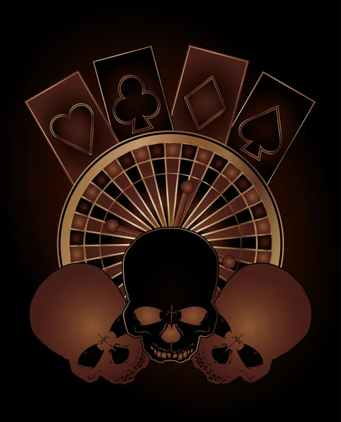 Casino elementos de póquer con cráneos, ilustración de vectores — Vector de stock
