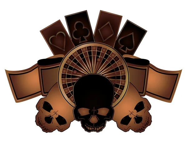 Casino poker elementen met schedels geïsoleerd, vectorillustratie — Stockvector