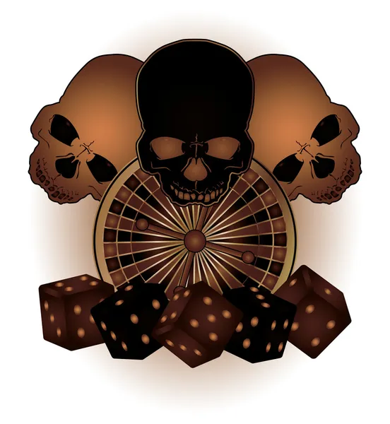 Fondo Vintage Casino con elementos de póquer y calaveras, ilustración vectorial — Vector de stock