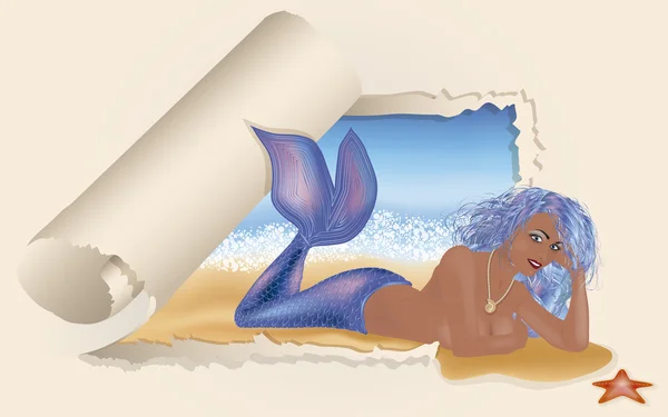 Summer card. Sexy mermaid, vector illustration — Stock Vector