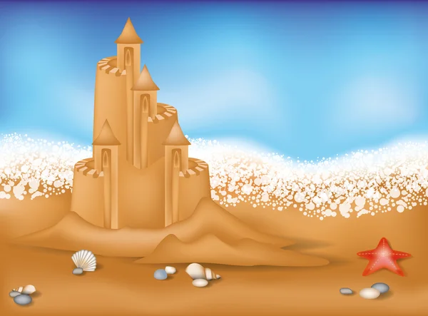 Castillo de arena en la playa, ilustración vectorial — Vector de stock