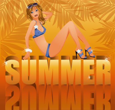 seksi kız bikini, vektör çizim ile yaz zaman çizelgesi