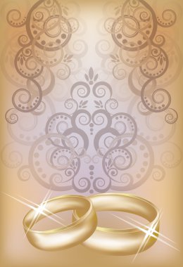 düğün davetiye kartı ile altın yüzük, vektör