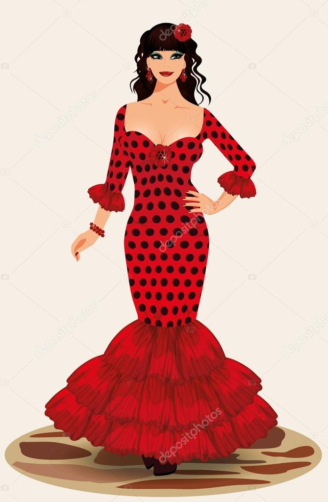 Young elegance flamenco girl, vector illustration