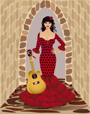 güzel Flamenko gitar, kızla vektör