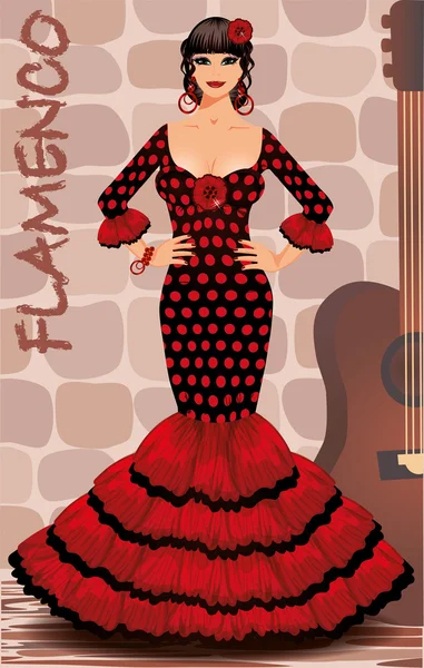 Cartão postal da menina flamenco espanhol, ilustração vetorial — Vetor de Stock