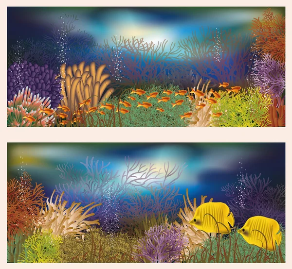 Underwater world two banners, vector illustration — Stock Vector