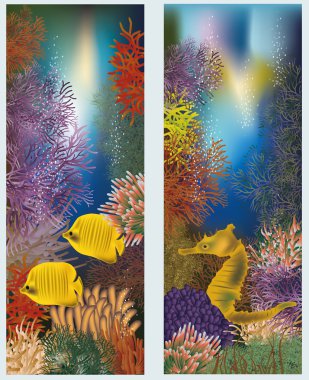 sualtı dünyasını dikey bannerlar, vektör çizim