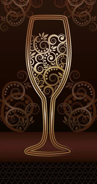 Golden wineglass with floral pattern, vector — Stock Vector