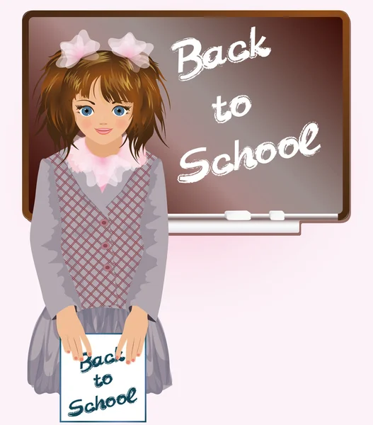 Colegiala con cuaderno Regreso a la escuela, ilustración vectorial — Vector de stock