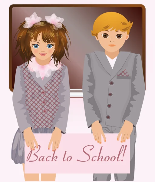 Powrót do szkoły, słodkie dzieci w wieku szkolnym, wektorowych ilustracji — Wektor stockowy