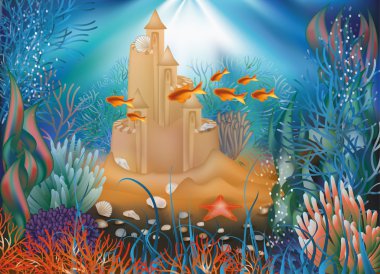 sandcastle, vektör çizim ile sualtı dünyasını duvar kağıdı