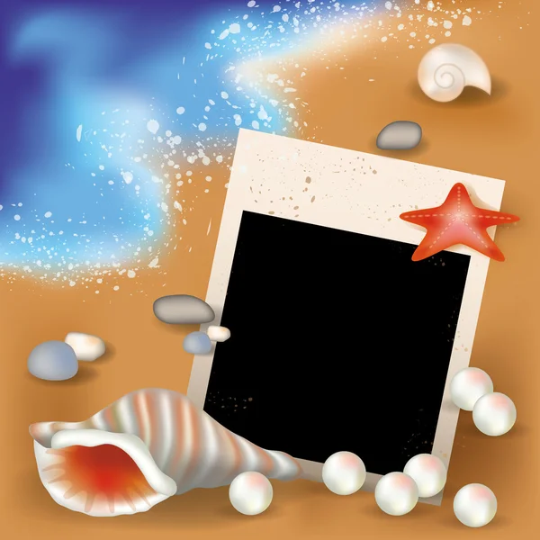 Summer photoframe with pearls, vector illustration — Stock Vector