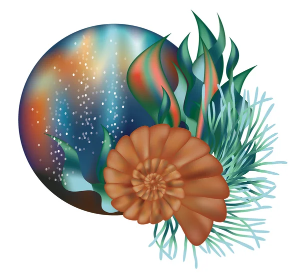 Unterwasserwelt-Banner mit Muschel, Vektorillustration — Stockvektor