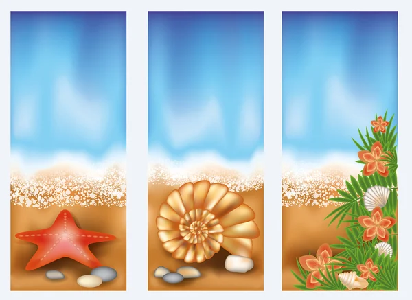 Set bannières de plage d'été, illustration vectorielle — Image vectorielle