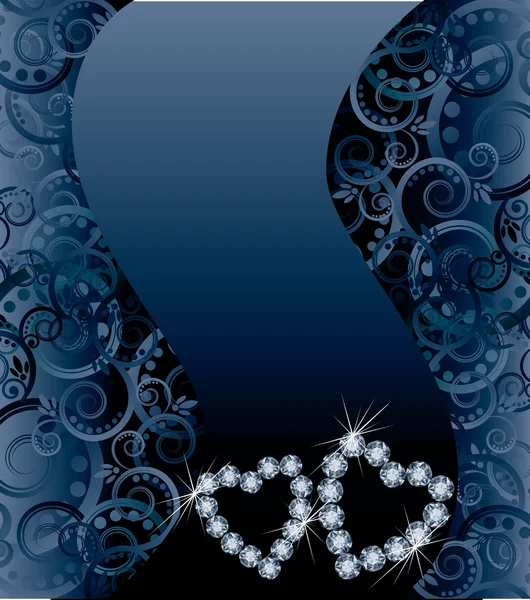 Carte de mariage amour avec deux cœurs en diamant, illustration vectorielle — Image vectorielle