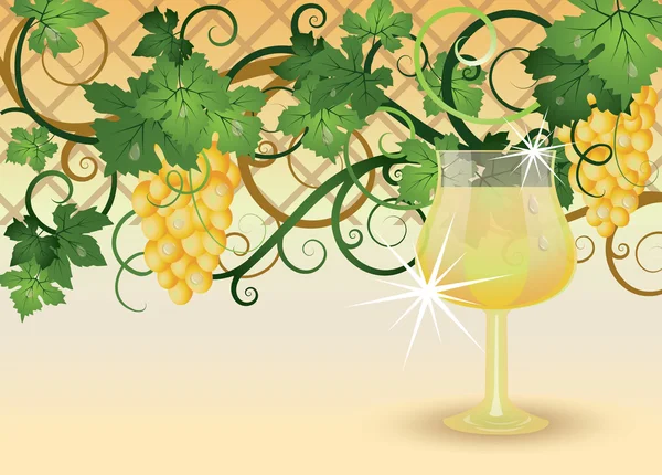 La copa de vino blanco y uvas, ilustración vectorial — Vector de stock