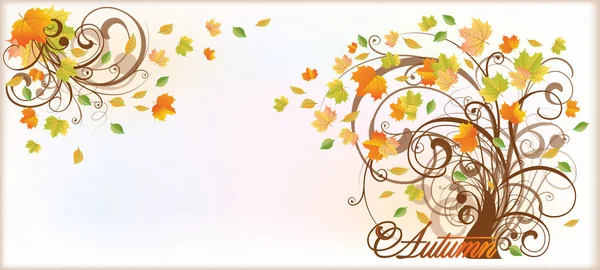 Δέντρο χαιρετισμό banner με φθινόπωρο θέμα. εικονογράφηση φορέας — Διανυσματικό Αρχείο